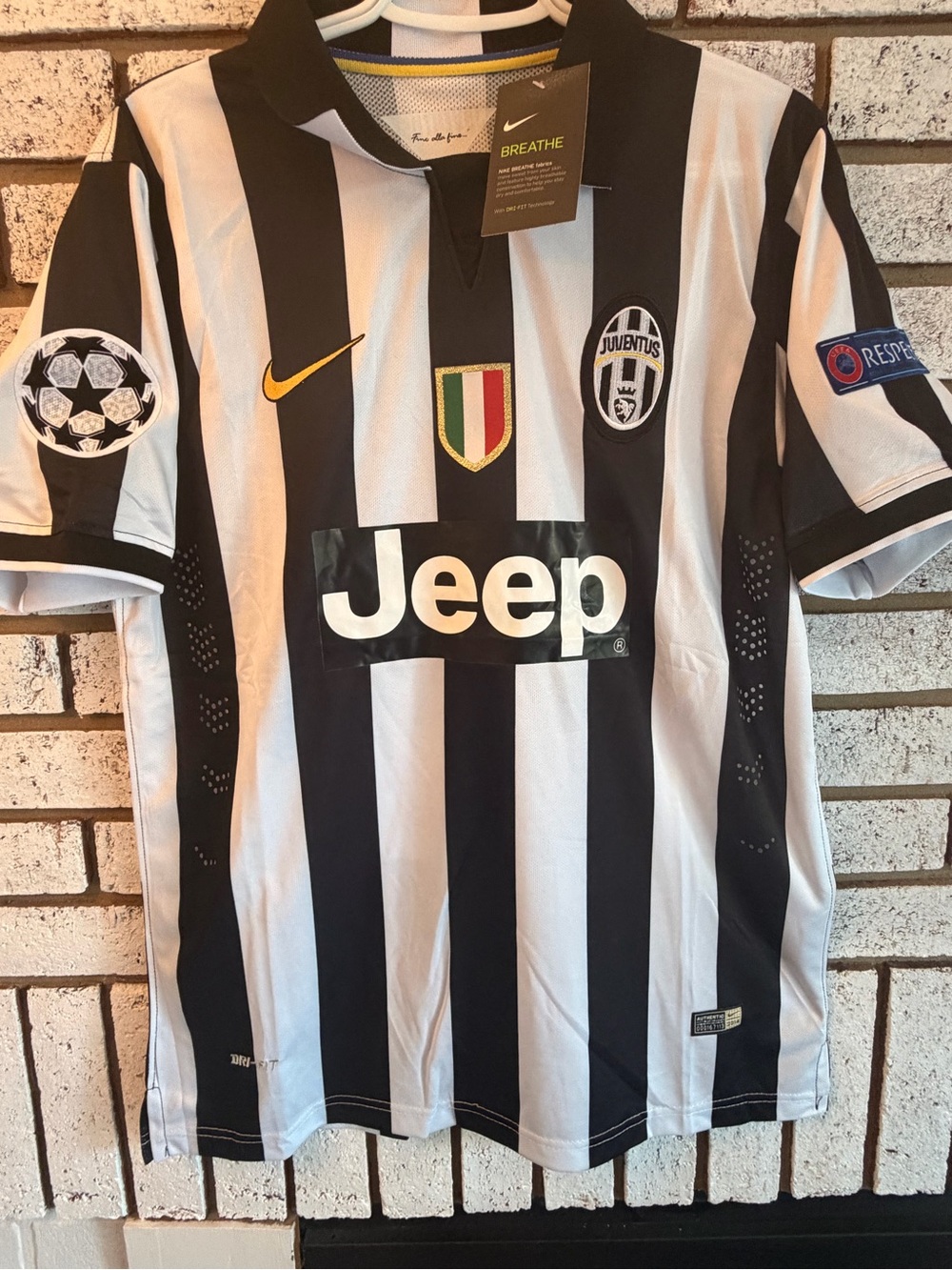 Nike Black & White Juventus Striped Soccer Jersey with Gold Swoosh